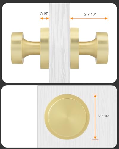 Image of Goldenwarm Gold Door Knobs Dummy, Zinc Alloy Keyless Brushed Gold Door Knobs for Closet and Bifold - Single Side Non Turning (2 Pack /4 Pieces)