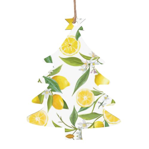 Ornamenti natalizi in legno con stampa di limoni tropicali freschi, decorazioni fai da te per albero di Natale, angeli, campane