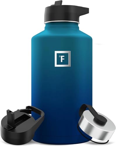 Image of IRON FLASK Camping & Hiking Hydration Flask with Straw, Wide Mouth Insulated Stainless Steel Sports Water Bottle - 64 oz Dark Night