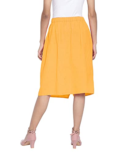 Image of oxolloxo Women Regular Fit Cotton Pencil Solid Casual Coral Skirt