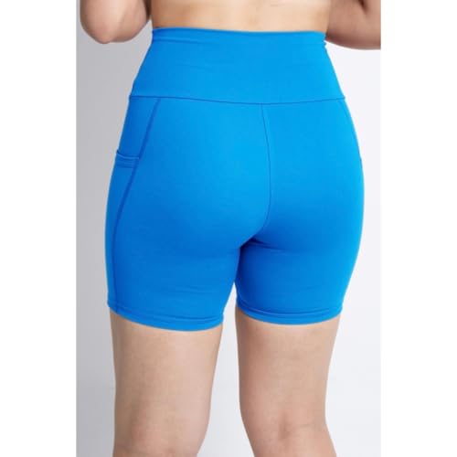 Shorts Academia Fitness Corrida Feminino Com Bolsos Cós Alto (BR, Alfa, M, Regular, Regular, Azul)