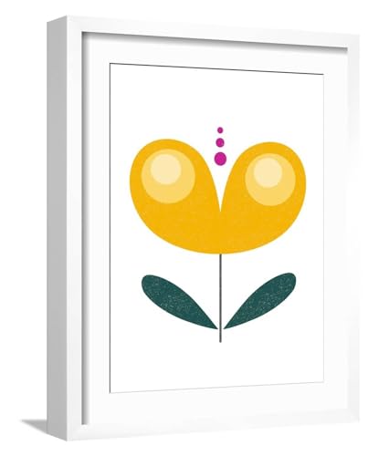 ART.COM Wall Art Print Scandinavian Yellow Flower on White Frame