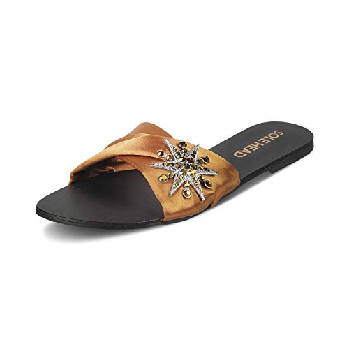 Image of SOLE HEAD Gold Flats Sandal for Women