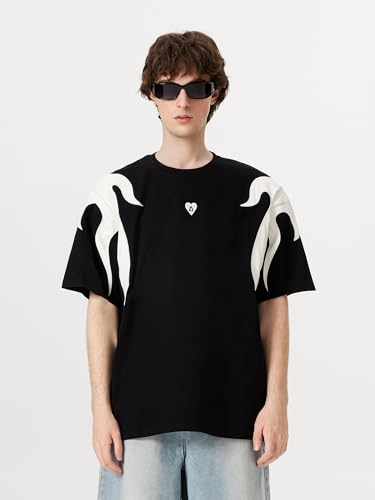 Aelfric Eden Men's Oversized T-Shirts Unisex Black White Tshirt Short Sleeve Vintage Graphic Tee Summer Casual Contrast Color Tops L2