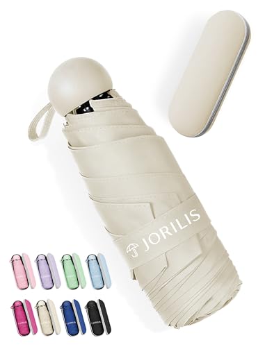 Jorilis Mini Compact Travel Umbrella with Case, Pocket Size UV Sun & Rain