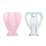 CrystalTears Healing Crystal Guardian Angel Figurine Hand Carved Rose Quartz Opalite Crystals Gemsto