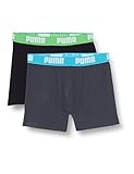PUMA Unisex Kinder Basic Boxershorts, India Ink/Turquoise, 158-164 (2er Pack)