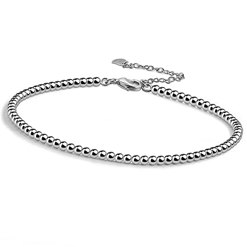 Meilanduo 925 Sterling Silver 3Mm Ball Bead Chain Anklet Bracelet, Simple Dainty For Women Teen Girls, Resizable Design #TOP12