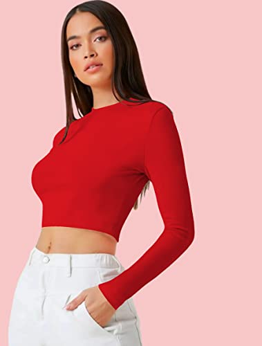Image of Dream Beauty Fashion Women's Casual Round Neck Long Sleeves Stylish Crop Top - 17 inch Inches (Tee-Tally 02)