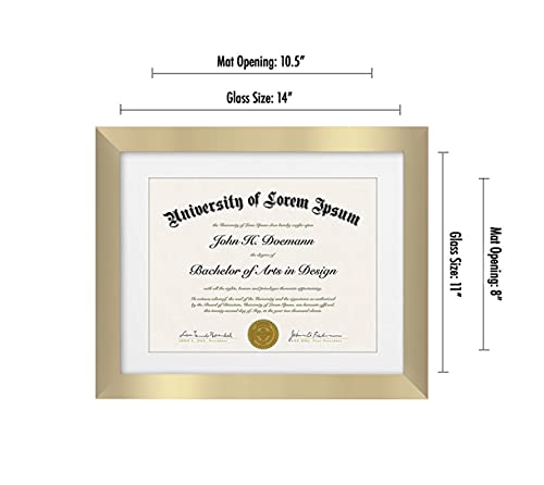 Americanflat 11X14 Diploma Frame In Gold - Displays 8.5X11 Diplomas With Mat Or 11X14 Without Mat - Shatter-Resistant Glass And Hanging Hardware Included #TOP1