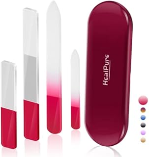 Glass Nail File and Shiner  4PC Double Sided Etched Crystal Nail Buffer Files and Nano Nail Polishers, Professional Salon Manicure Tools Kit for Acrylic and Natural Nail, Perfect for Women & Girls