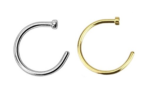 (2pcs) 20g Gold & Silver Plated Nose Ring Piercing Hoop 20 Gauge 5/16