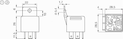 Bosch 0332019150 Mini-Relais 12V 30A, IP5K4, Betriebstemperatur von -40° bis 100°, Schließer-Relais, 5 Pins, 2x87, mit Lasche – Ansicht 2