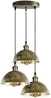 LEDSone Vintage Retro Style 3 Way Ceiling Pendant Light Cluster Light Fitting Brushed Brass Dome Lampshade Style Home E27 Lighting Kit for Kitchen Island Living Room Dining Room (Brushed Brass)