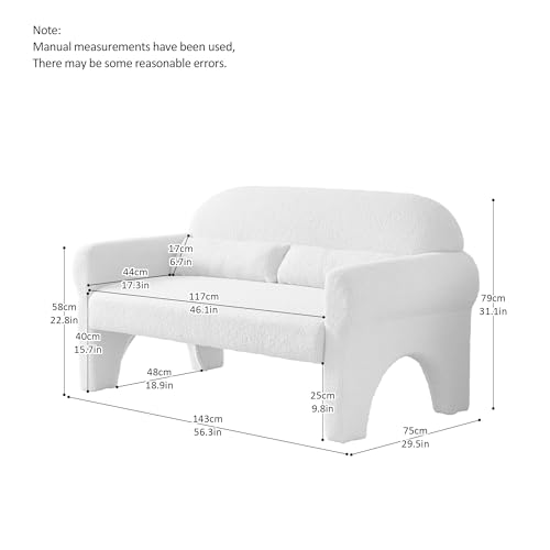 Chic Modern Bouclé Loveseat and Accent Chair Set - Sumptuous Lambswool Fabric, Sturdy Wooden Construction with Sleek Lines for Living Rooms - Includes Lumbar Support Pillow (White,Loveseat) - Thumbnail 2