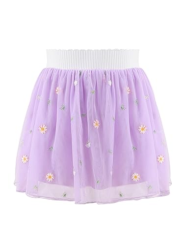 Bezioner Tutu Niña Bordado Falda Tul 4 Capas con Forro Falda Corta con Cintura Elástica Morado M(2-6 años)