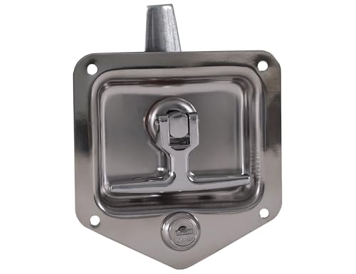 Image of Buyers Products L8835 T-Handle Latch, Locking 3-Point Latch with Gasket, with 2 Keys, Polished Stainless Steel, for Truck Bed Tool Boxes, Trailer Doors, RVs, Campers, Truck Cap Latch