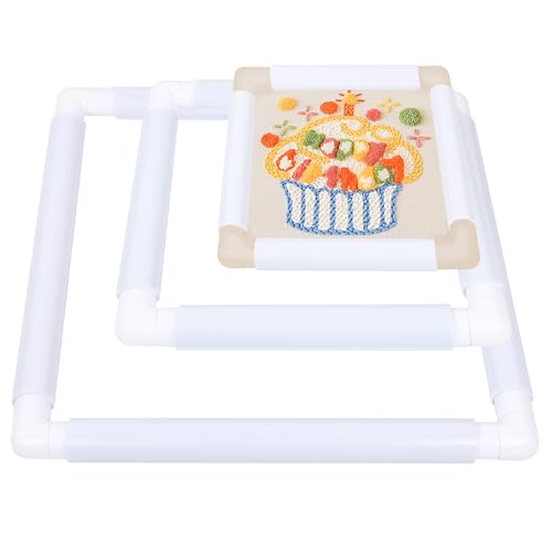 Image of Square Embroidery Cross Stitch Frame Hoops, 8'' + 11'' + 17'' Cross Stitch Scroll Frames, Rectangular Embroidery Snap Frames DIY Sewing Tool for Quilting, Needlepoint, Silk-Painting (White)