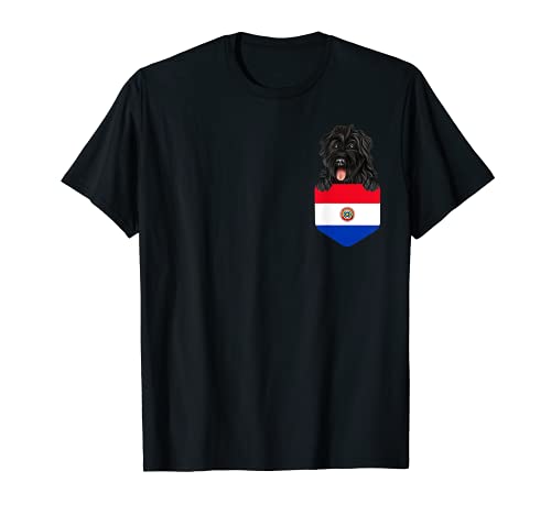 Paraguay Flag Bouvier des Flandres Dog In Pocket T-Shirt, Black