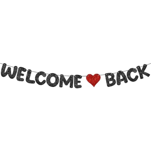 Welcome Back Deko Herzlich Willkommen Girlande Willkommen Zurück Deko Party-Dekoration Welcome Back Girlande für Schuldekoration Klassenzimmer Dekoration Familie Aktivitäten Deko Einschulung (Schwarz)
