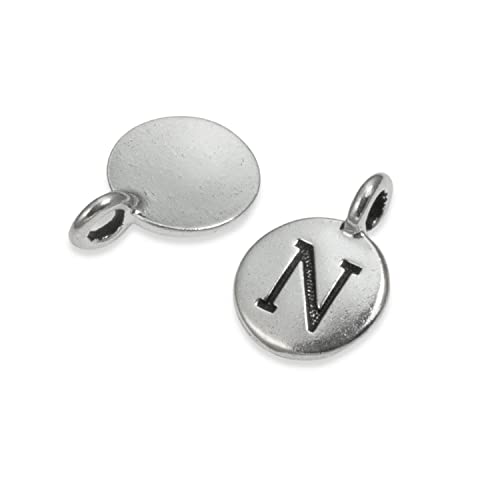 Tierracast Pewter Initial Charms-Silver Round Letter"N" 12X16Mm (2) #TOP1