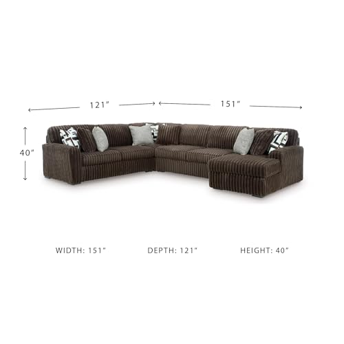 Image of Signature Design by Ashley Midnight‑Madness Sectionals, 4‑Piece Jumbo Corduroy Living Room Seating with Chaise, Plush Cushions for Comfort, 121 inch W x 151 inch D x 40 inch H