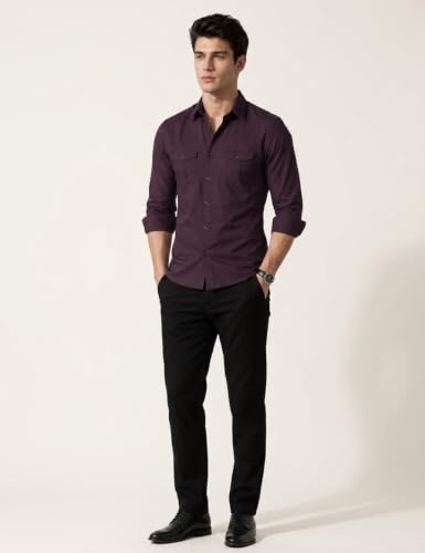 Image of Men's Double Flap Pocket | Regular Fit | Solid Spread Collar | Versatile Everyday Office Wear Comfortable |Stylish Design | Shirt
