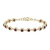 AZURFA Pulsera de tenis con piedra natal de enero para mujer, pulsera de plata de ley 925 con circonita cúbica, accesorio de muñeca redondo (oro amarillo), 8.5 pulgadas