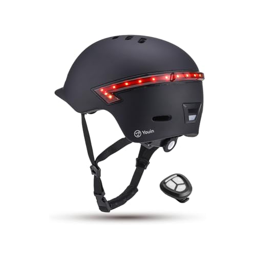 YOUIN MA1015B Casco Inteligente LED para Patinete y Bicicleta Bluetooth con Mando Remoto para Luces Intermitentes, batería Recargable USB Norma Seguridad EN1078 Talla L (58cm a 61cm)