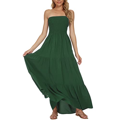 Image of Women's Summer Strapless Tube Top Maxi Dresses Off Shoulder Boho Beach Long Dress