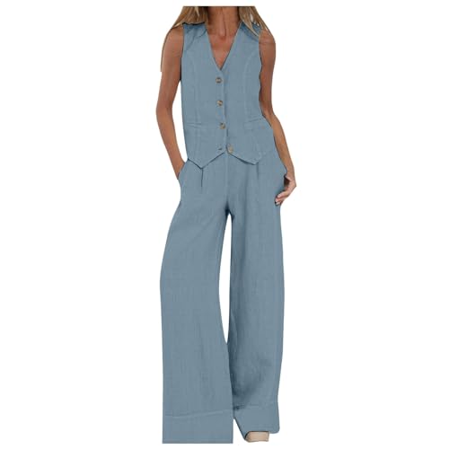 Piece Sets Summer Dressy Vest and Pants Set Women Vest Sets Women 2 Piece Outfits Linen Suits