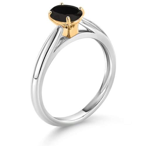 Gem Stone King 10K White and Yellow Gold Black Onyx Solitaire Engagement Ring For Women (0.70 Cttw, Oval 7X5MM, Gemstone December Birthstone, Available In Size 5, 6, 7, 8, 9)3