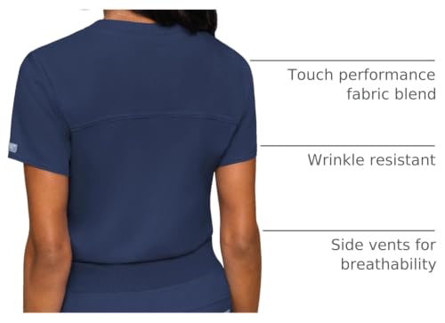 Image of Med Couture Touch Women's Scrub Tops V-Neck Tuck-in Top with 1 Pocket | Slim Fit, Touch Performance Fabric, Stretchy Rib-Knit Shoulders, Bungee Loop, 2-Way Stretch, Lightweight, for Long Shifts