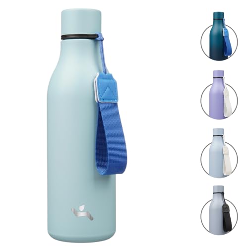 Image of Konokyo Insulated Water Bottle with Strap,18 oz Double Wall Stainless Steel Vacuum Bottles Metal Water Flask,Ice Blue