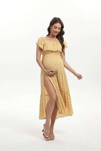 Image of Maternity Dress Women's Off Shoulder Split A Line Casual Maxi Dress Photography Dress for Babyshower