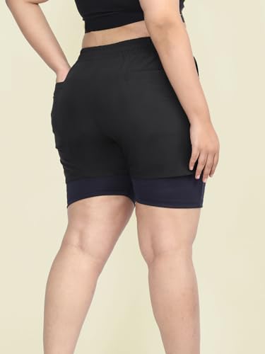 Image of CHKOKKO Sports Shorts for Women Running Gym Workout - Dry Fit Quick Dry Double Layer Inner Compression with Pockets | Breathable Lightweight Athletic Wear Above Knee BLACKNAVY XL