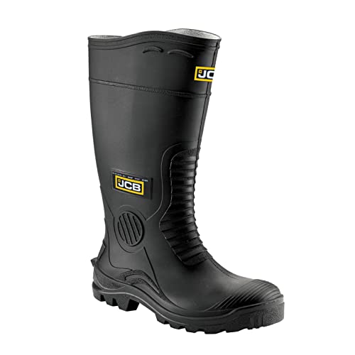 JCB - Wellington Boots Mens - Steel Toe Cap Boots - Black Shoes - Waterproof Shoes Men - Boots for Men - Wide Fit - Size 10UK 44EU
