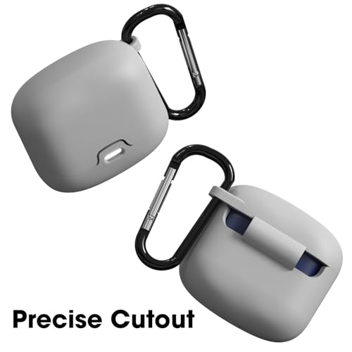 Image of Sounce Earphone Case Cover Compatible for Boult Audio Z40, Soft Silicone Skin Case Cover Shock-Absorbing Protective Case with Keychain [Front LED Visible] (Grey)