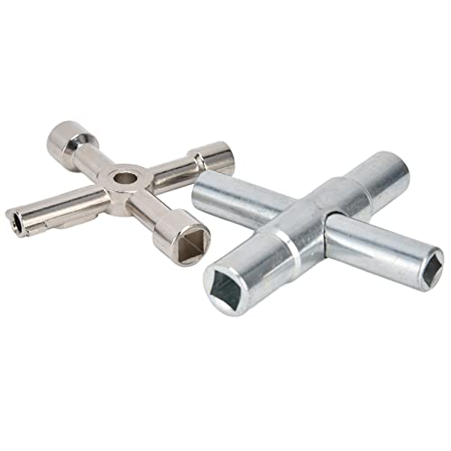 Annadue Clé de Sillcock 4 Voies, Petite clé d'eau Portable Compacte pour Robinet Extérieur, Outil de Robinet à Vis Rotative pour Gaz électrique, 2 Clés Polyvalentes