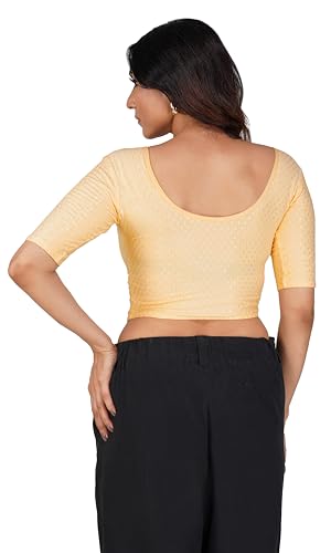 Image of Fressia Fabrics Pure Cotton 4-Way Stretch Readymade Blouse for Women | Free Size to 4XL Stretchable Round Neck Dobby Cotton Half Sleeve Readymade Saree Blouse for Women Stylish