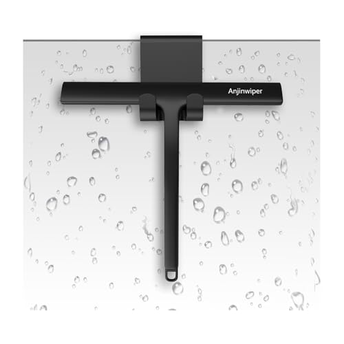 Anjinwiper Rasqueta de silicona para ventana de ducha, con soporte para cristal, espejo, azulejos, 22 cm, color negro