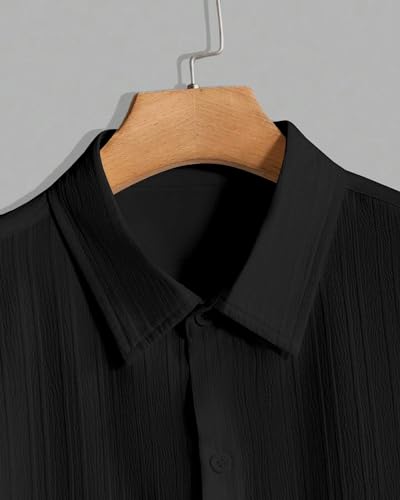 Image of Paralians Men's Regular Fit Solid Pattern Polyester Shirt with Half Sleeve Collar Neck Satandard Length and Button Down Closure Type