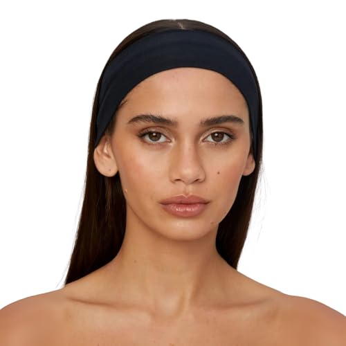 SALVIA DIONE 2'li Kombin Saç Bandı Seti - Elastik Kaymaz İnce Esnek Pamuk Emici Kadın Saç Bandı Bandana, Unisex Spa Koşu Yoga Pilates Bisiklet Fitness 2'li Saç Bandı Kafabandı Seti (Siyah & Beyaz)