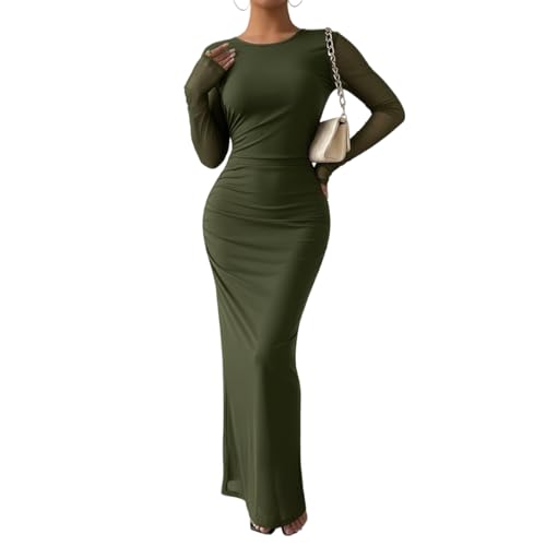 Image of LIGHT DOT Women's Printed Bodycon Maxi Dress Long Sleeve Tie Dye Mesh Ruched Cocktail Dress
