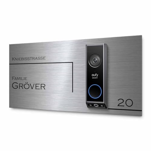 Hochwertiges Klingelschild für Eufy Dual E340 Video Türklingel - personalisiertes Namensschild aus Edelstahl mit Gravur | kompatibel mit Eufy Dual Klingel - hochwertiges Funkklingel Zubehör