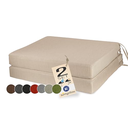 sunnypillow Lot de 2 Coussins de Chaise 45 x 45 x 7cm, Extérieur - imperméables résistants aux UV - Coussin d'assise pour bancs - Coussin de siège pour la...
