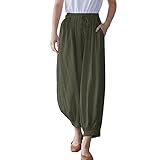 Ropa Girl Pantalon Mujer Verano 2023 Ligero Pantalones Bombachos Informales de Cintura elástica para Mujer, de algodón y Retro, Holgados, de Talla Grande Pantalones Running Mujer Pantalon (Green, XL)