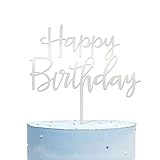 Happy Birthday Cake Topper, Mirrored Silver Acrylic Durable Versatile Cake Topper, Birthday Cake for...