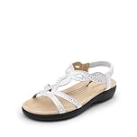 DREAM PAIRS Women's Comfort Dressy Rhinestone Summer Beach Sandals Slip-on Flat Walking Orthopedic Sandals with Elastica Back Strap,Size 7,White,DWUMFS2520