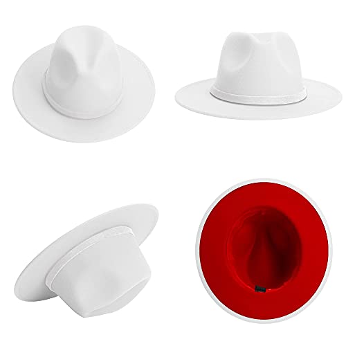 Image of Wide Brim Fedora Hats for Women Mens Felt Fedora Hats With Belt Buckle